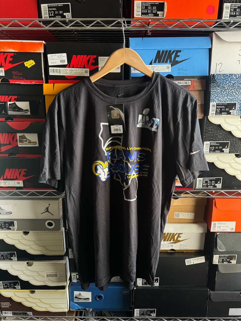 Nike Black Los Angeles Rams Super Bowl Champions Tee with Blue & Gold Logo